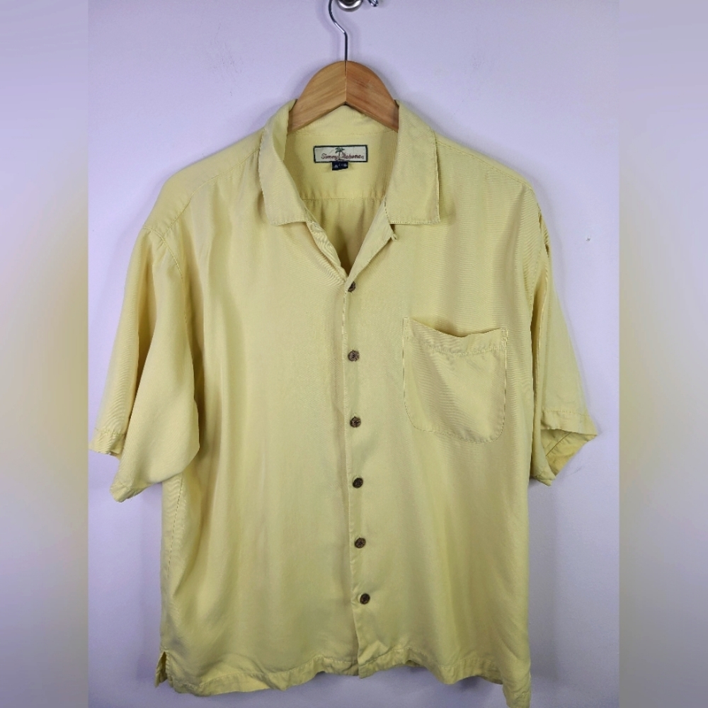 Tommy Bahama - Hawaiian Button Down Silk - SIZE L - Light Yellow Fun Vacation